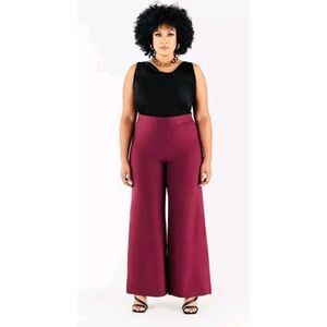 CHLOE KRISTYN Bridgette High Rise Wide leg Ponte Pants Brown 2X NWT MSRP $278